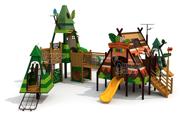 Custom Tent shaped forest theme Wooden Outdoor Playground Set Kids Kindergarten Playground Commercial Outdoor Playground Children Amusement Park