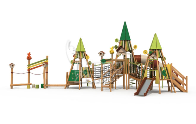 Kindergarten Outdoor Playground Set Wooden Pine Tree Shaped Playground Commercial Outdoor Playground Children Amusement Park For Kids