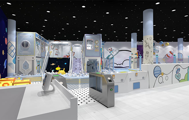 400Square Meter. Space-Themed Indoor Children's Play Center With Trampoline Ninja Course