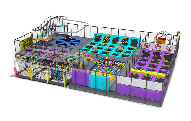 900 Square Meter Trampoline Park Indoor With Zipline And Rainbow Climbing Walls