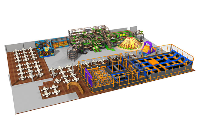 Classical Indoor Soft Play Set With Volcano Trampoline Park