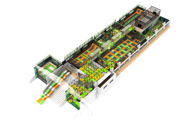 Indoor Trampoline Park And Indoor Labyrinth Maze In Complex Building