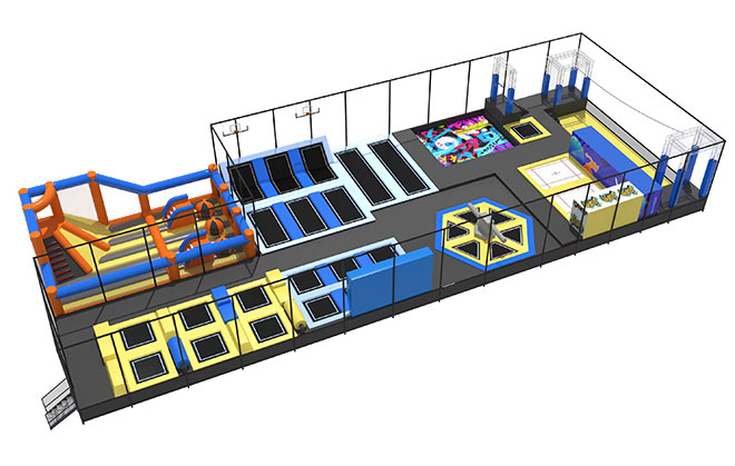 Indoor Trampoline Park Kids With Zipline And Inflatable Slides