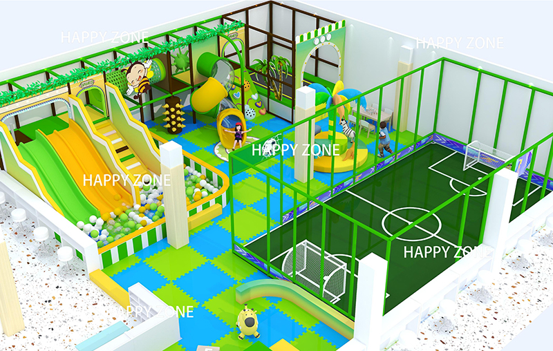 Jungle Theme Indoor Soft Playground With Kids Soccer Field Large Slide Ball Pit Commercial Indoor Naughty Castle Custom Children Play Equipment